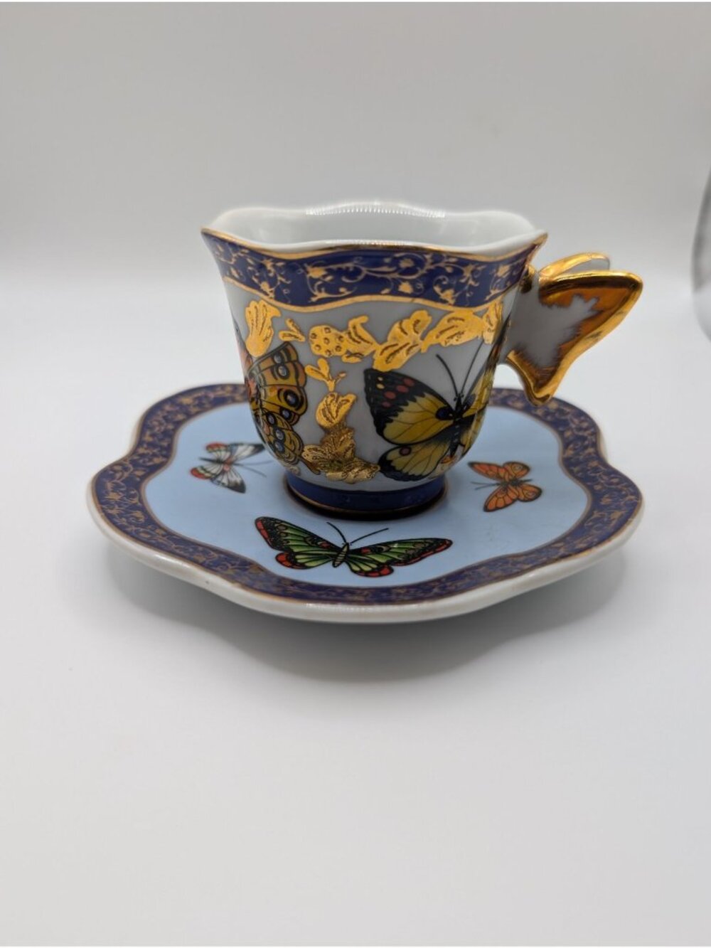 Vintage Porcelain Butterfly Demitasse Tea Cup & Saucer Set by Baum Brothers
